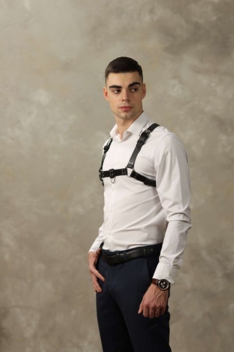 Черная мужская кожаная портупея №4 - БДСМ Арсенал - купить с доставкой в Барнауле