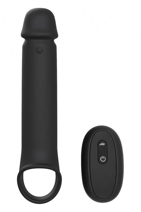Черная насадка-удлинитель с вибрацией Vibrating Extender With Remote - Dream Toys - в Барнауле купить с доставкой