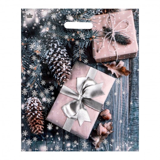 Новогодний пакет с принтом в виде подарков и вырубной ручкой (45х38 см) - Сима-Ленд - купить с доставкой в Барнауле