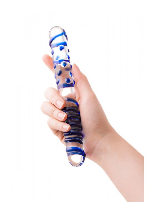 Двусторонний стеклянный фаллоимитатор с рельефом - 22 см. - Sexus