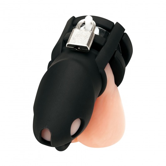 Черная клетка для пениса Silicone Small 2 in Cock Cage With Ball Divider - BlueLine - купить с доставкой в Барнауле