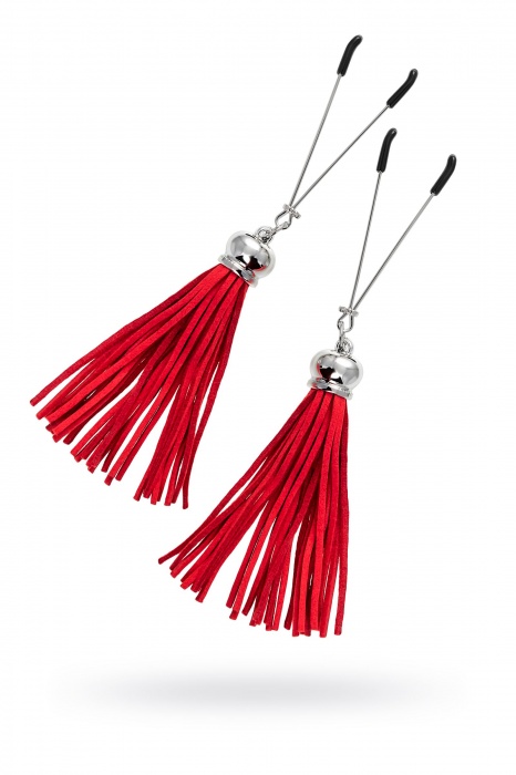 Зажимы на соски «Вилки» с красными кисточками из замши - Pecado - купить с доставкой в Барнауле