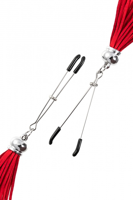 Зажимы на соски «Вилки» с красными кисточками из замши - Pecado - купить с доставкой в Барнауле