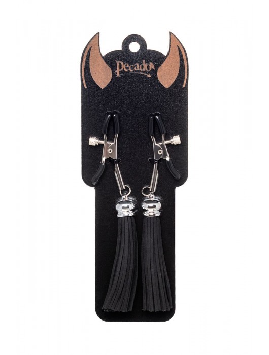 Зажимы на соски «Прищепки» с черными кисточками из замши - Pecado - купить с доставкой в Барнауле
