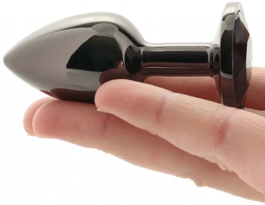 Черная алюминиевая анальная пробка с кристаллом - 7 см. - Kanikule