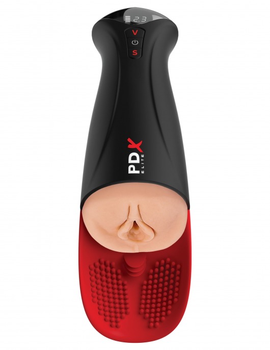 Телесный мастурбатор-вагина в черной колбе с вибрацией Fuck-O-Matic Pro XL - Pipedream - в Барнауле купить с доставкой