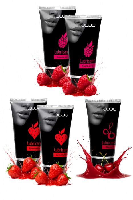 Набор из 5 съедобных лубрикантов JUJU (клубника х 2, малина х 2, вишня) - JuJu - купить с доставкой в Барнауле