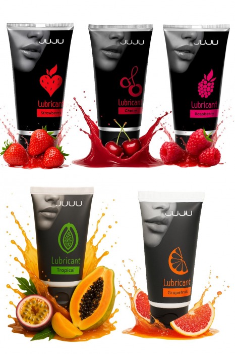 Набор из 5 съедобных лубрикантов JUJU (клубника, малина, тропические фрукты, вишня, грейпфрут) - JuJu - купить с доставкой в Барнауле