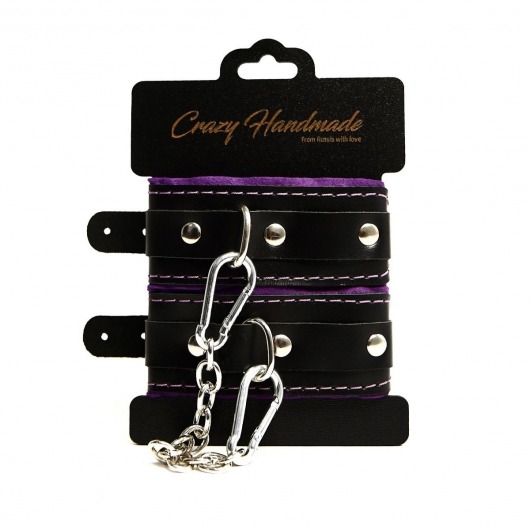 Черно-фиолетовые скругленные наручники с мягкой подкладкой - Crazy Handmade - купить с доставкой в Барнауле Черно-фиолетовые скругленные наручники с мягкой подкладкой - Crazy Handmade - купить с доставкой в Барнауле