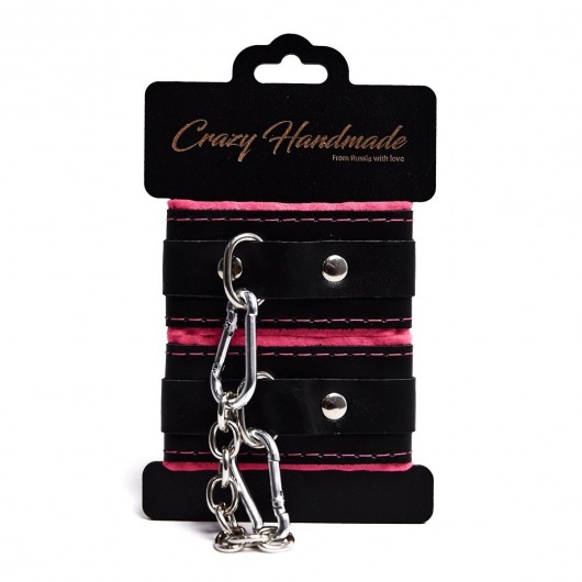 Черно-розовые скругленные наручники с мягкой подкладкой - Crazy Handmade - купить с доставкой в Барнауле