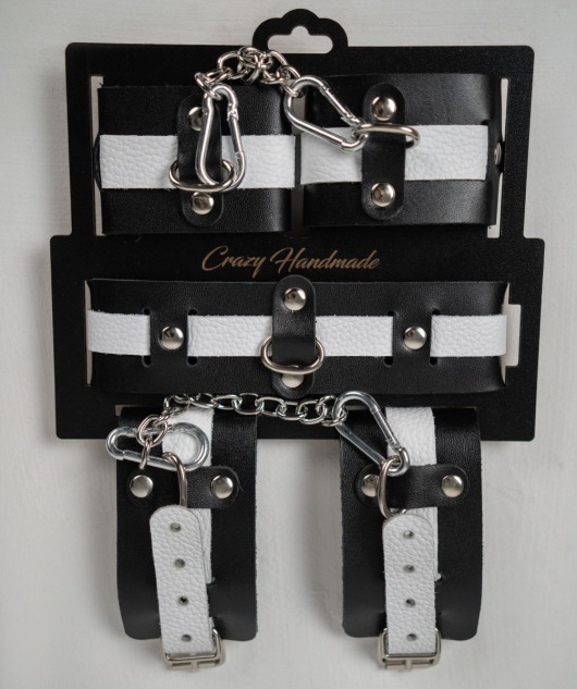 Набор фиксаторов из черной и белой натуральной кожи - Crazy Handmade - купить с доставкой в Барнауле