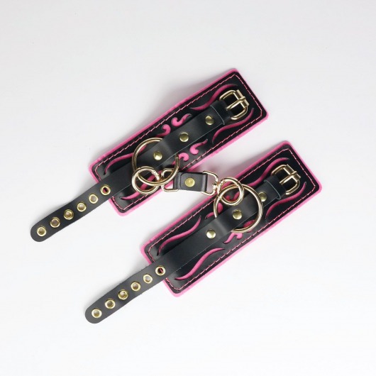 Черные кожаные наручники с розовой строчкой - Crazy Handmade - купить с доставкой в Барнауле Черные кожаные наручники с розовой строчкой - Crazy Handmade - купить с доставкой в Барнауле