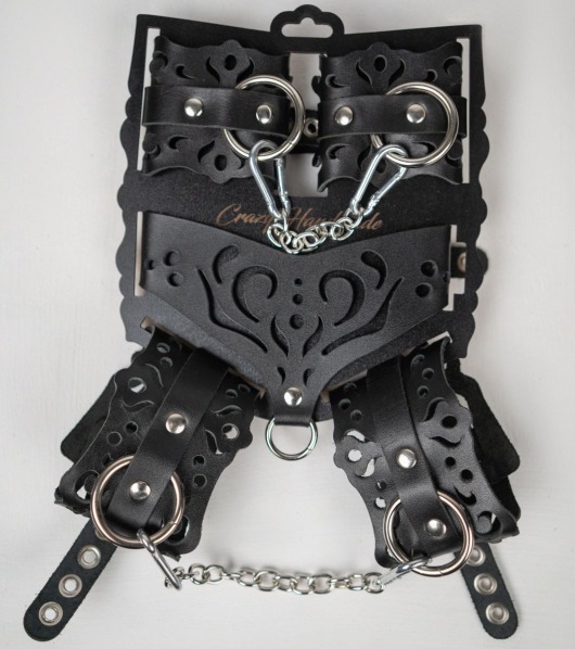 Черный ажурный кожаный набор фиксаций - Crazy Handmade - купить с доставкой в Барнауле Черный ажурный кожаный набор фиксаций - Crazy Handmade - купить с доставкой в Барнауле