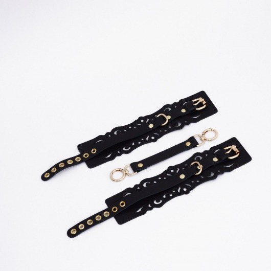 Черный кожаные оковы с узорами и золотистой фурнитурой - Crazy Handmade - купить с доставкой в Барнауле