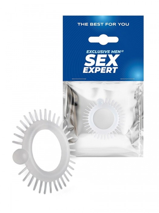 Эластичное эрекционное кольцо с шипиками и шариком - Sex Expert - в Барнауле купить с доставкой