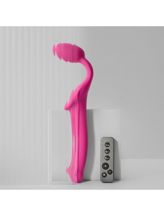 Ярко-розовый безремневой страпон Strap-on-me Vibrating Bendable Strap-On size XL - Strap-on-me - купить с доставкой в Барнауле