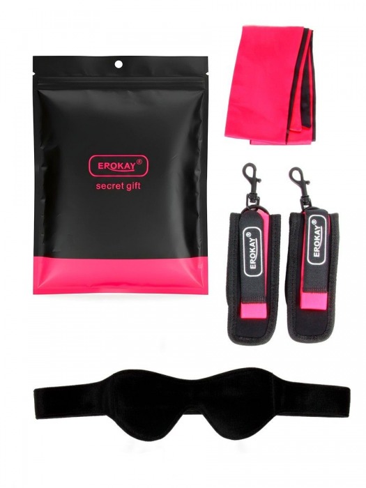 Черно-розовый эротический набор: маска, наручники и повязка - Erokay - купить с доставкой в Барнауле