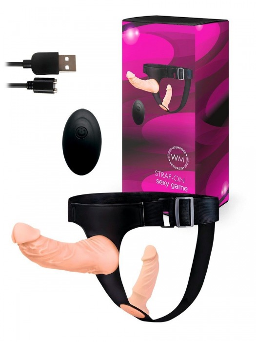 Женский страпон с 2 насадками, вибрацией и пультом ДУ - Erowoman-Eroman - купить с доставкой в Барнауле