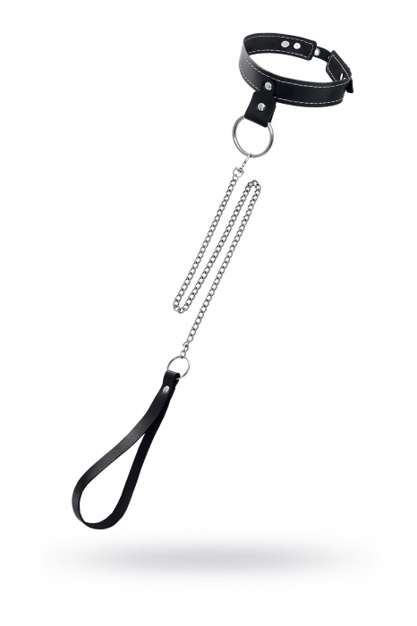 Черный узкий однослойный ошейник с серебристым поводком-цепочкой - Pecado - купить с доставкой в Барнауле