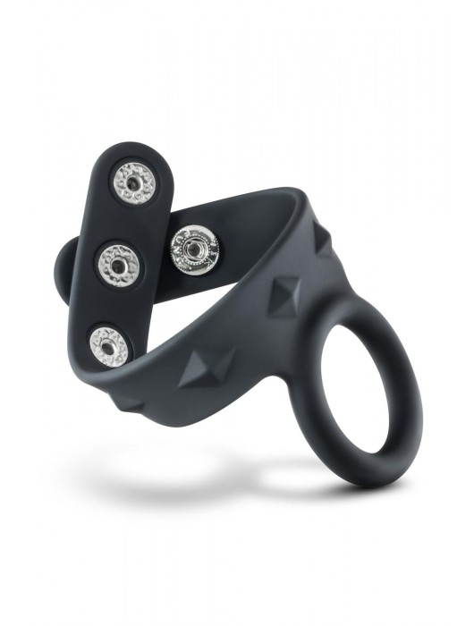 Черное эрекционное кольцо с подхватом мошонки на кнопках VS6 - Blush Novelties - в Барнауле купить с доставкой