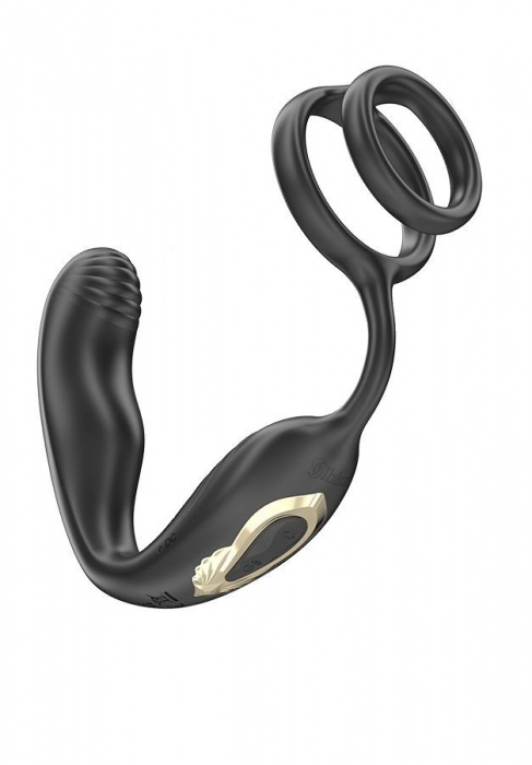 Черная анальная пробка с вращением и эрекционными кольцами - Ibiza - в Барнауле купить с доставкой