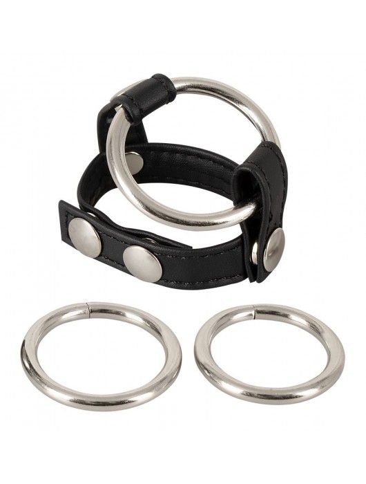 Подхват для мошонки с 3 съемными эрекционными кольцами Leder-Riemen - Orion - в Барнауле купить с доставкой