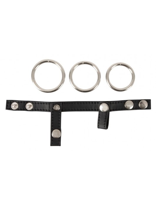 Подхват для мошонки с 3 съемными эрекционными кольцами Leder-Riemen - Orion - в Барнауле купить с доставкой