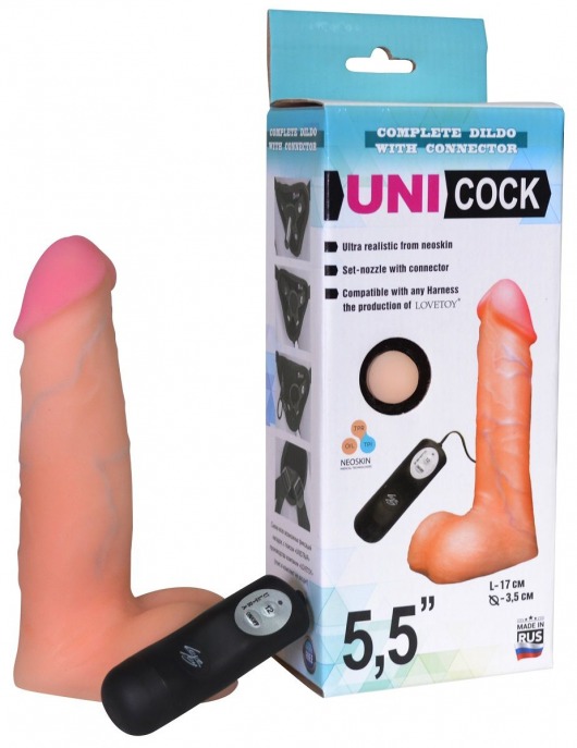 Фаллическая насадка Харнесс UNICOCK 5,5  с вибрацией - 17 см. - LOVETOY (А-Полимер) - купить с доставкой в Барнауле