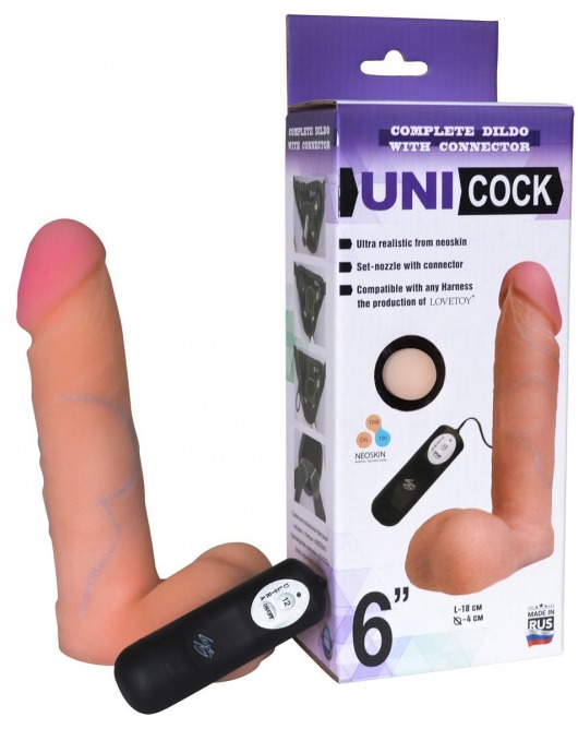 Фаллическая насадка Харнесс UNICOCK 6  с вибрацией - 18 см. - LOVETOY (А-Полимер) - купить с доставкой в Барнауле