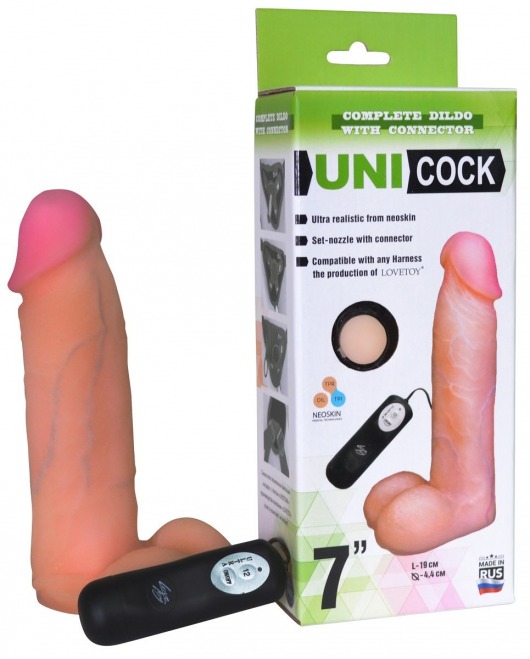 Фаллическая насадка Харнесс UNICOCK 7  с вибрацией - 19 см. - LOVETOY (А-Полимер) - купить с доставкой в Барнауле