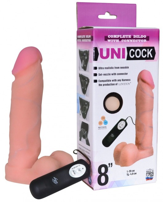 Фаллическая насадка Харнесс UNICOCK 8  с вибрацией - 20 см. - LOVETOY (А-Полимер) - купить с доставкой в Барнауле