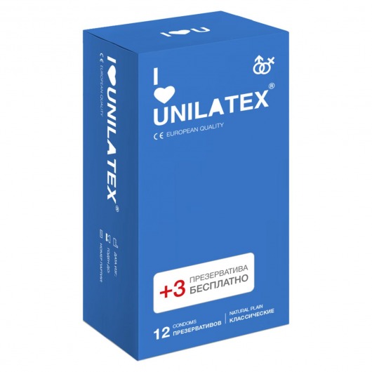 Классические презервативы Unilatex Natural Plain - 12 шт. + 3 шт. в подарок - Unilatex - купить с доставкой в Барнауле