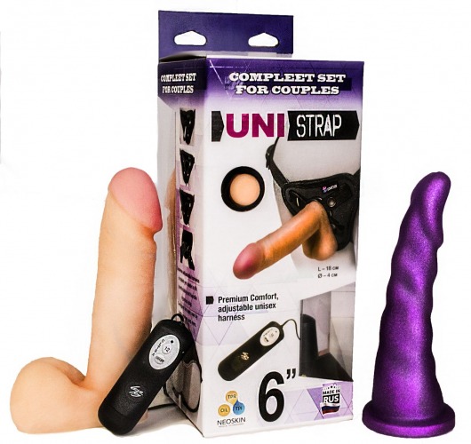 Вибрострапон с двумя насадками UniStrap - 18 и 18 см. - LOVETOY (А-Полимер) - купить с доставкой в Барнауле