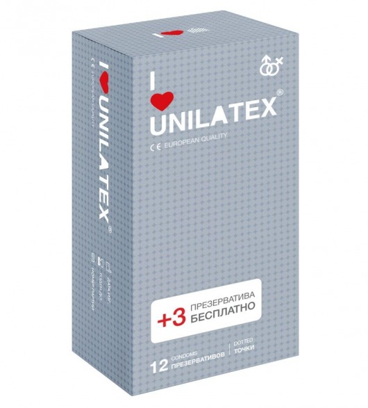 Презервативы с точками Unilatex Dotted - 12 шт. + 3 шт. в подарок - Unilatex - купить с доставкой в Барнауле