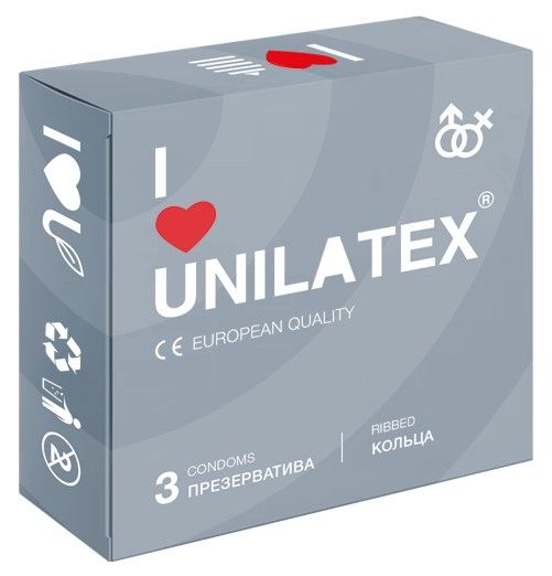 Презервативы с рёбрами Unilatex Ribbed - 3 шт. - Unilatex - купить с доставкой в Барнауле