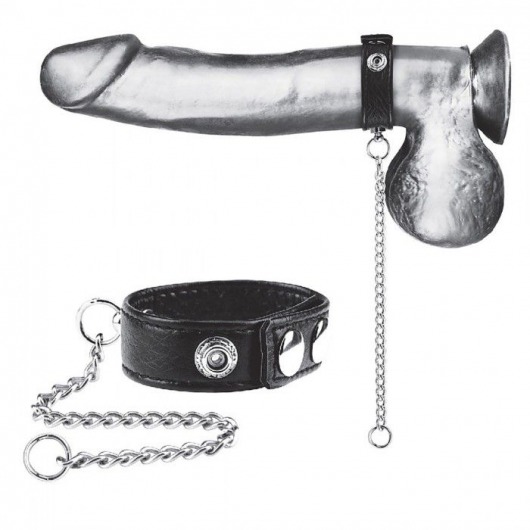 Утяжка на пенис с поводком Snap Cock Ring With 12  Leash - BlueLine - купить с доставкой в Барнауле