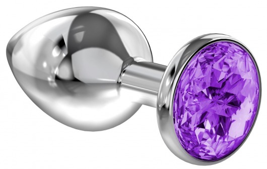 Малая серебристая анальная пробка Diamond Purple Sparkle Small с фиолетовым кристаллом - 7 см. - Lola Games - купить с доставкой в Барнауле