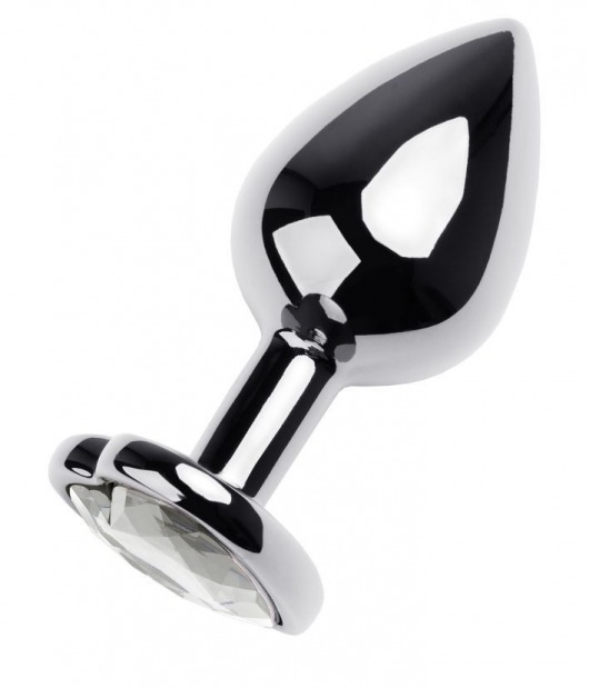 Серебристая анальная пробка с прозрачным кристаллом-сердцем - 8 см. - ToyFa - купить с доставкой в Барнауле