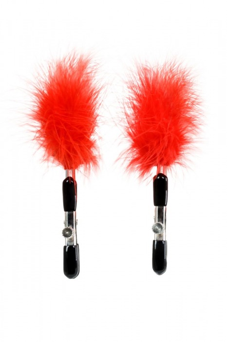Зажимы для сосков с красным пухом Theatre - ToyFa - купить с доставкой в Барнауле