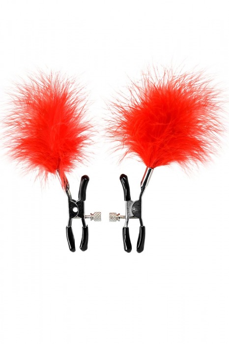 Зажимы для сосков с красным пухом Theatre - ToyFa - купить с доставкой в Барнауле