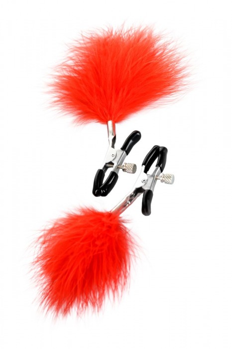 Зажимы для сосков с красным пухом Theatre - ToyFa - купить с доставкой в Барнауле