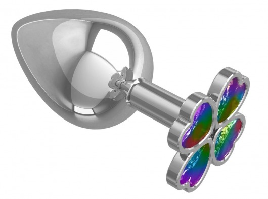 Серебристая анальная пробка-клевер с радужным кристаллом - 9,5 см. - Джага-Джага - купить с доставкой в Барнауле