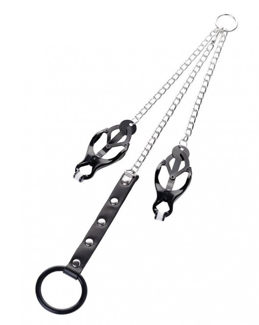 Черно-серебристые зажимы для сосков с кольцом для пениса TOYFA Metal - ToyFa - купить с доставкой в Барнауле